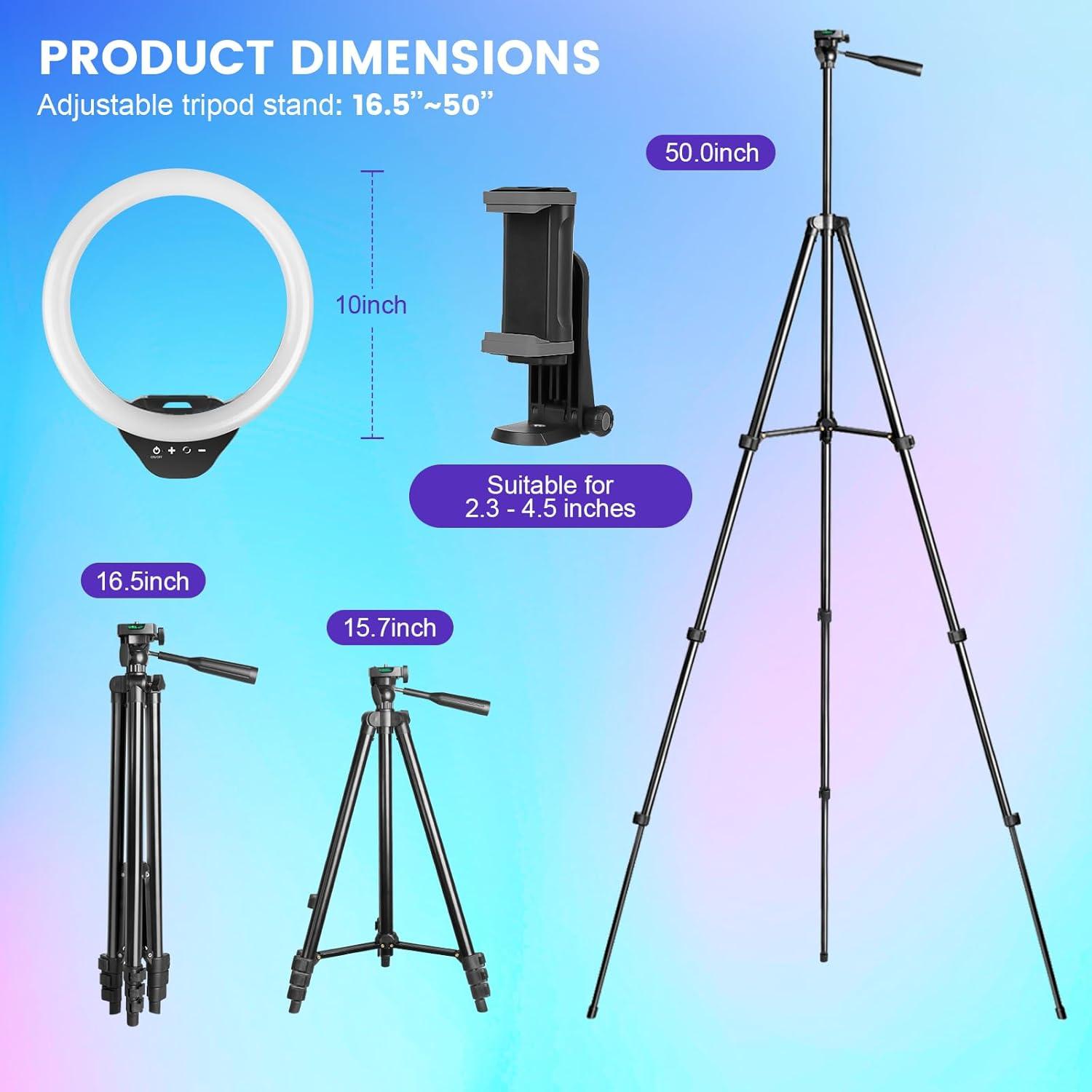 imageSensyne 10 Ring Light with 50 Extendable Tripod Stand LED Circle Lights with Phone Holder for Live StreamMakeupYouTube VideoTikTok Compatible with All PhonesRGB