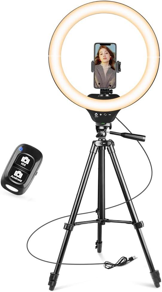 imageSensyne 10 Ring Light with 50 Extendable Tripod Stand LED Circle Lights with Phone Holder for Live StreamMakeupYouTube VideoTikTok Compatible with All PhonesNature