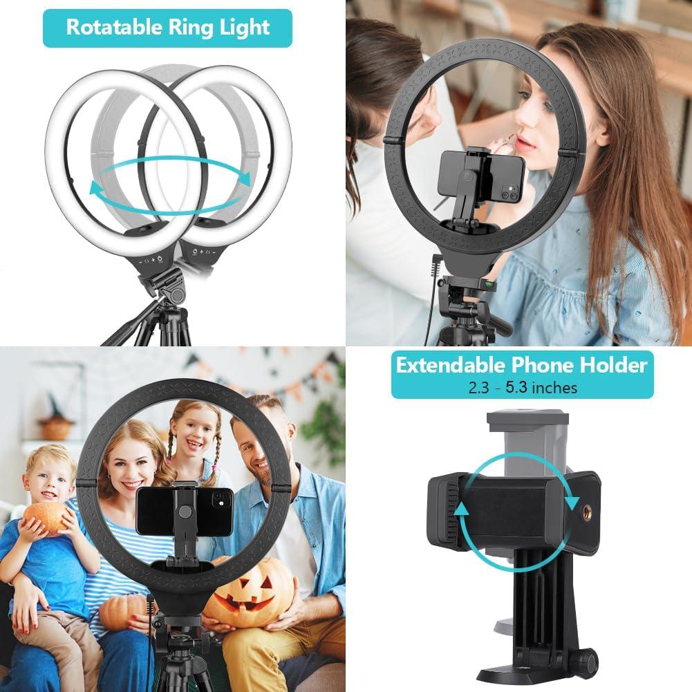 imageSensyne 10 Ring Light with 50 Extendable Tripod Stand LED Circle Lights with Phone Holder for Live StreamMakeupYouTube VideoTikTok Compatible with All PhonesNature