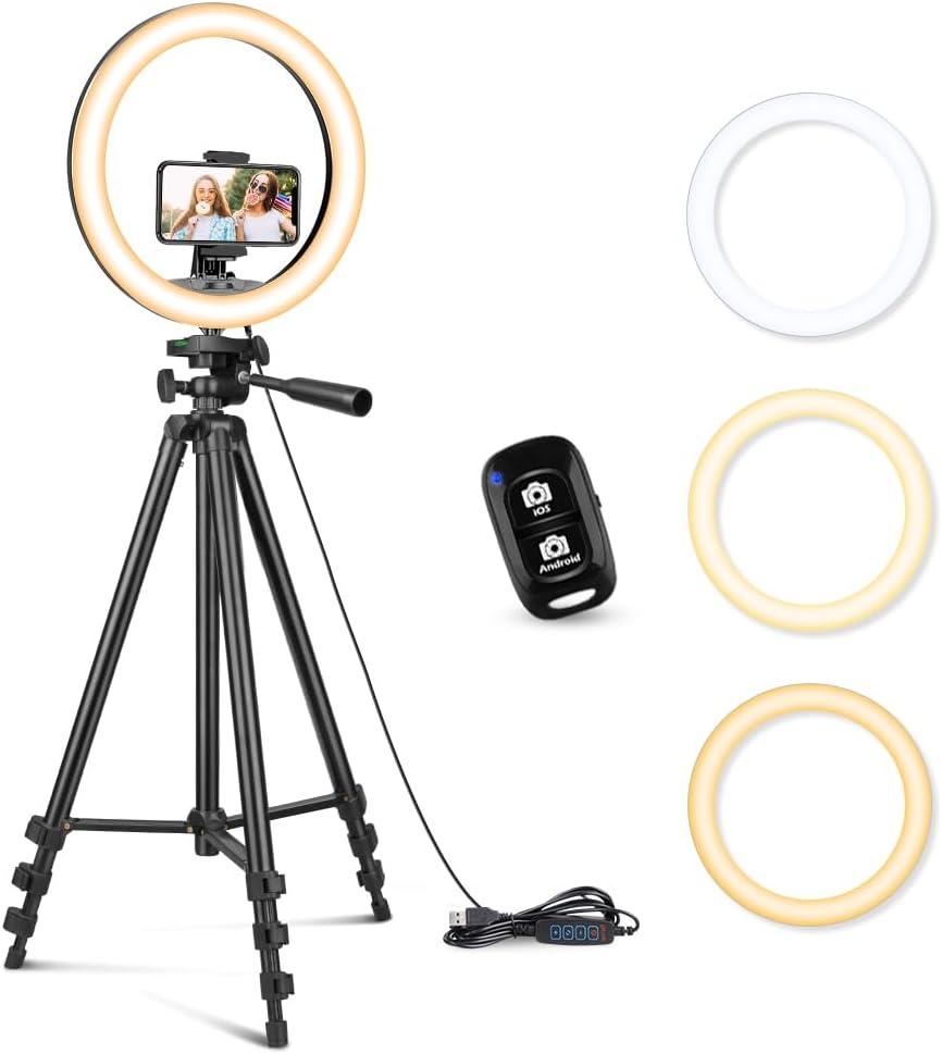 imageSensyne 10 Ring Light with 50 Extendable Tripod Stand LED Circle Lights with Phone Holder for Live StreamMakeupYouTube VideoTikTok Compatible with All PhonesNature