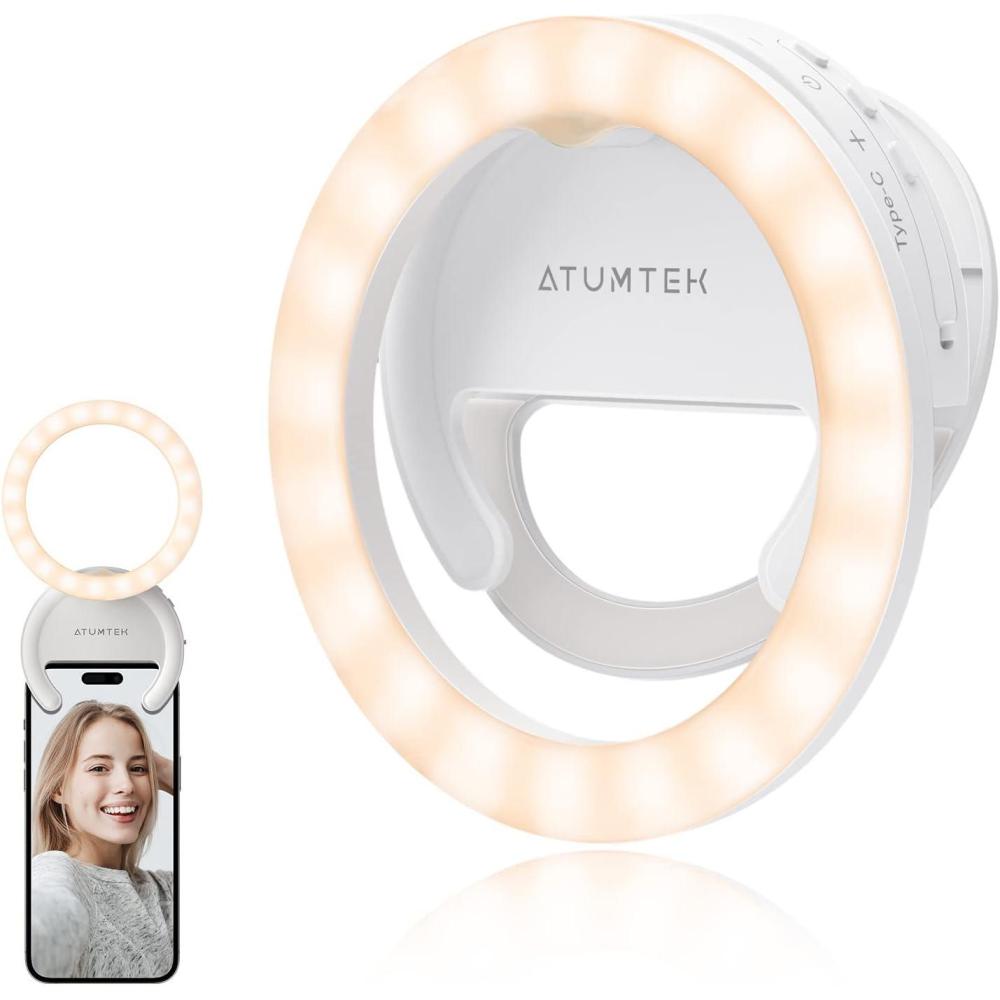 imageATUMTEK 4quot Rotatable Selfie Ring Light for Phone Rechargeable Clipon Ring Light for Photo and Video 3 Color Temperatures for Streaming TikTok Instagram Zoom Meeting and Video Conference White