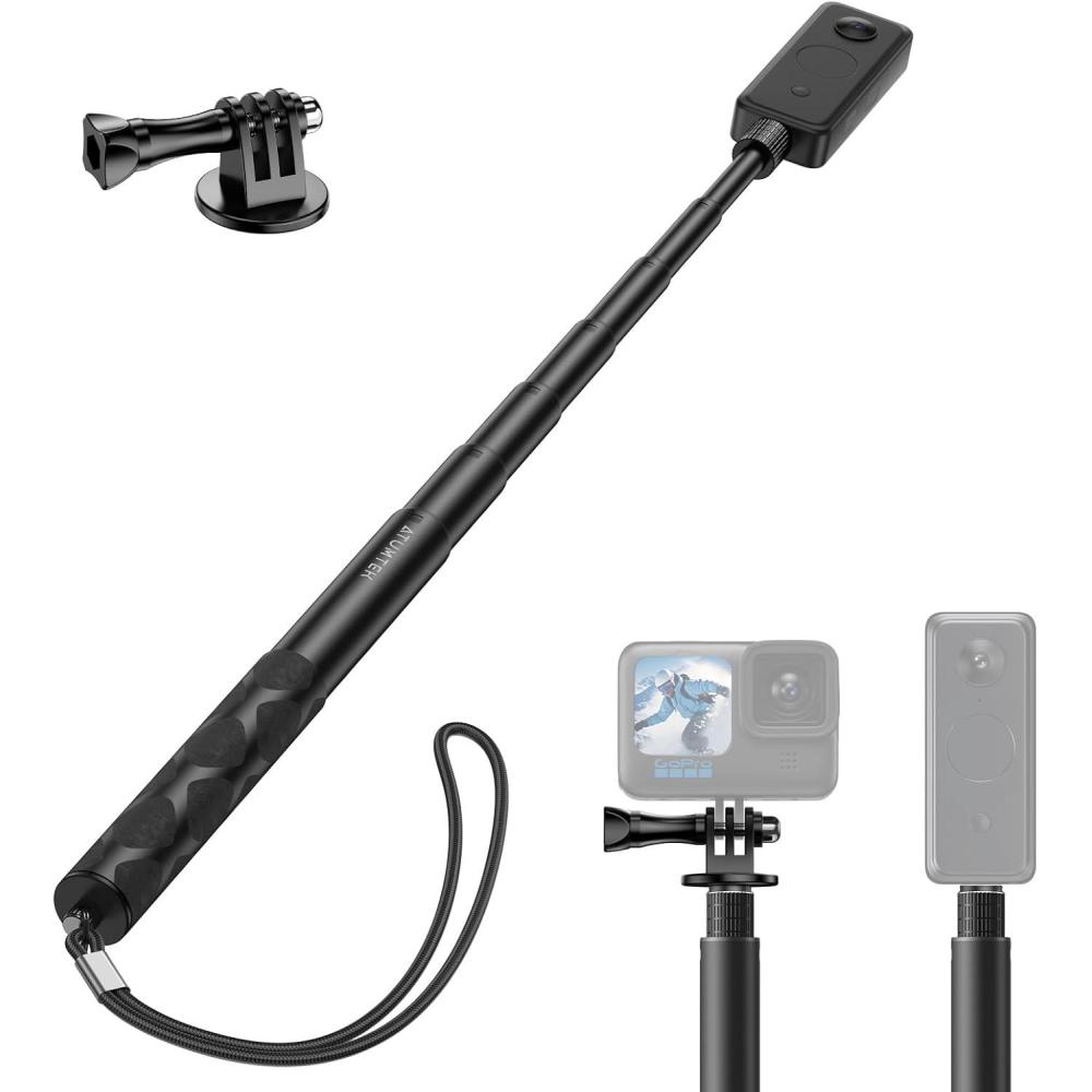 imageATUMTEK 60quot Invisible Selfie Stick 14quot Extendable Monopod Pole Solid and Compact Design for Insta360 for GoPro DJI Action Cameras Buckle Mount for GoPro ampamp DJI and Wrist Strap Included130cm