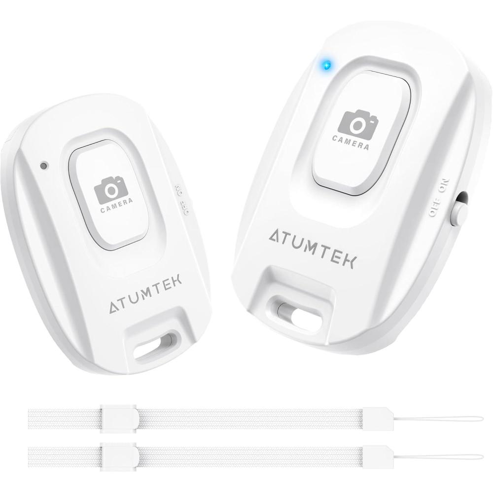 imageATUMTEK Camera Remote Shutter for iPhone and Android Smartphones 2 Pack Wireless Phone Remote Control Selfie Button for Photos and Videos Bluetooth 52 Wrist Strap Included BlackWhite