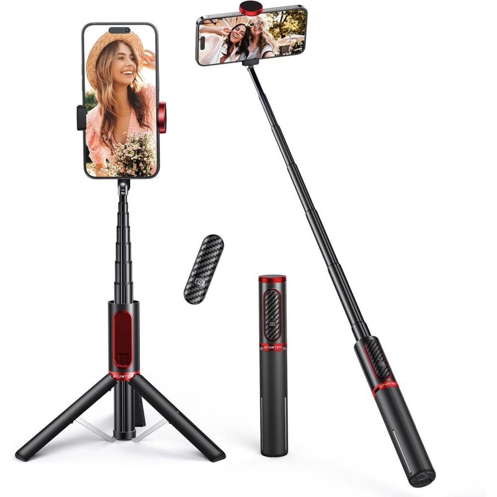 imageATUMTEK Selfie Stick Tripod 3in1 Extendable Aluminum Phone Tripod with Detachable Bluetooth Remote Compatible with iPhone 1716151413121111 ProXS MaxXR and Samsung Smartphones BlueRed