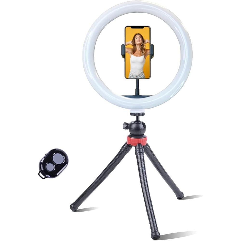 imageFugetek 12quot LED Selfie Ring Light with Desktop Phone Tripod Compatible with iPhone ampamp Android 3 Color Modes Premium Adjustable Camera Stand Flexible Legs Wireless Bluetooth Remote USB Powered