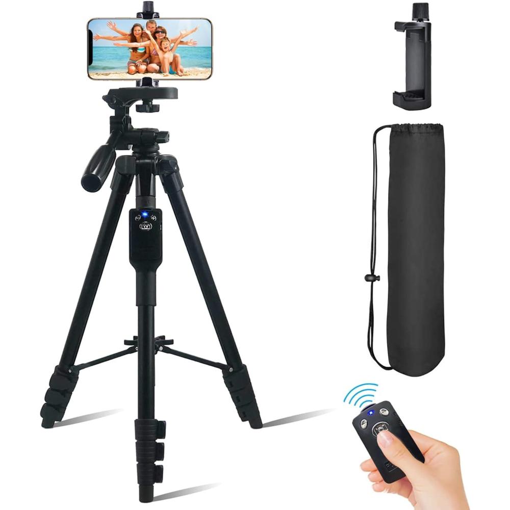imageFugetek 54quot Phone Tripod Universal Cell Phone Mount Bluetooth Remote Lightweight Aluminum Extendable 360 Rotation for Photos ampamp Video Compatible with iPhone ampamp Android with Carry Bag