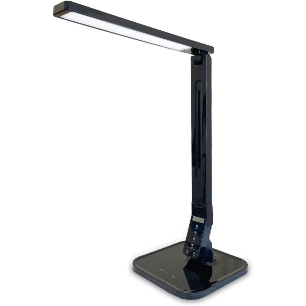 imageFugetek LED Desk Office Lamp Exclusive 27 EyeCaring Recessed LEDs 5Level Brightness 4Lighting Modes USB Charging Port 14W Touch Control Panel Dimmer 1Hour Auto Timer 5V1A Black
