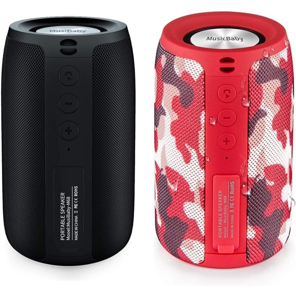 imageMusiBaby Bluetooth Speaker  Portable Waterproof Wireless Dual Pairing Bluetooth 50 Loud Stereo Booming Bass 1500 Mins Playtime for Home Party M68 BlackRed