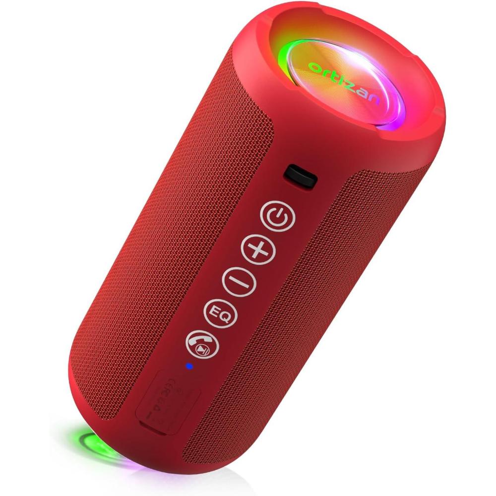 imageOrtizan Portable Bluetooth Speaker IPX7 Waterproof Wireless Speaker with 24W Loud Stereo Sound Outdoor Speakers with Bluetooth 50 30H Playtime66ft Bluetooth Range Dual Pairing for HomeBright Red