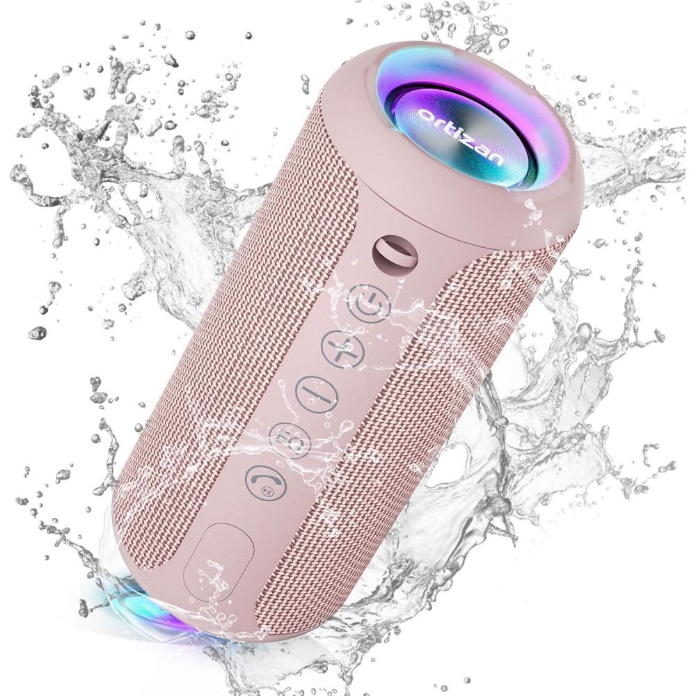 imageOrtizan Portable Bluetooth Speaker IPX7 Waterproof Wireless Speaker with 24W Loud Stereo Sound Outdoor Speakers with Bluetooth 50 30H Playtime66ft Bluetooth Range Dual Pairing for HomePink
