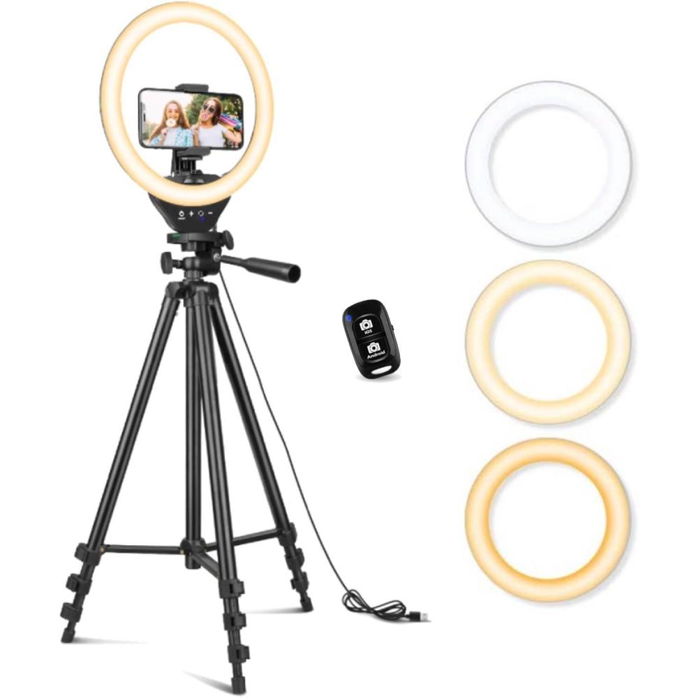 imageSensyne 10 Ring Light with 50 Extendable Tripod Stand LED Circle Lights with Phone Holder for Live StreamMakeupYouTube VideoTikTok Compatible with All PhonesNature