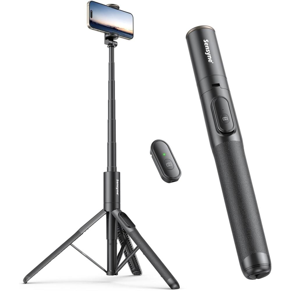 imageSensyne 60quot Phone Tripod  Selfie Stick Lightweight All in One Phone Tripod Integrated with Wireless Remote Compatible with All Cell Phones for SelfieVideo RecordingPhotoLive StreamVlogBlack60in