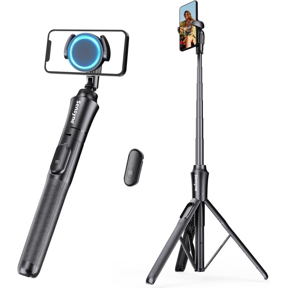 imageSensyne 62 Magstick Selfie Stick Tripod AllinOne Phone Tripod with Magnetic Phone Holder and Detachable Wireless Remote Compatible with MagSafe All Cell Phones62inch