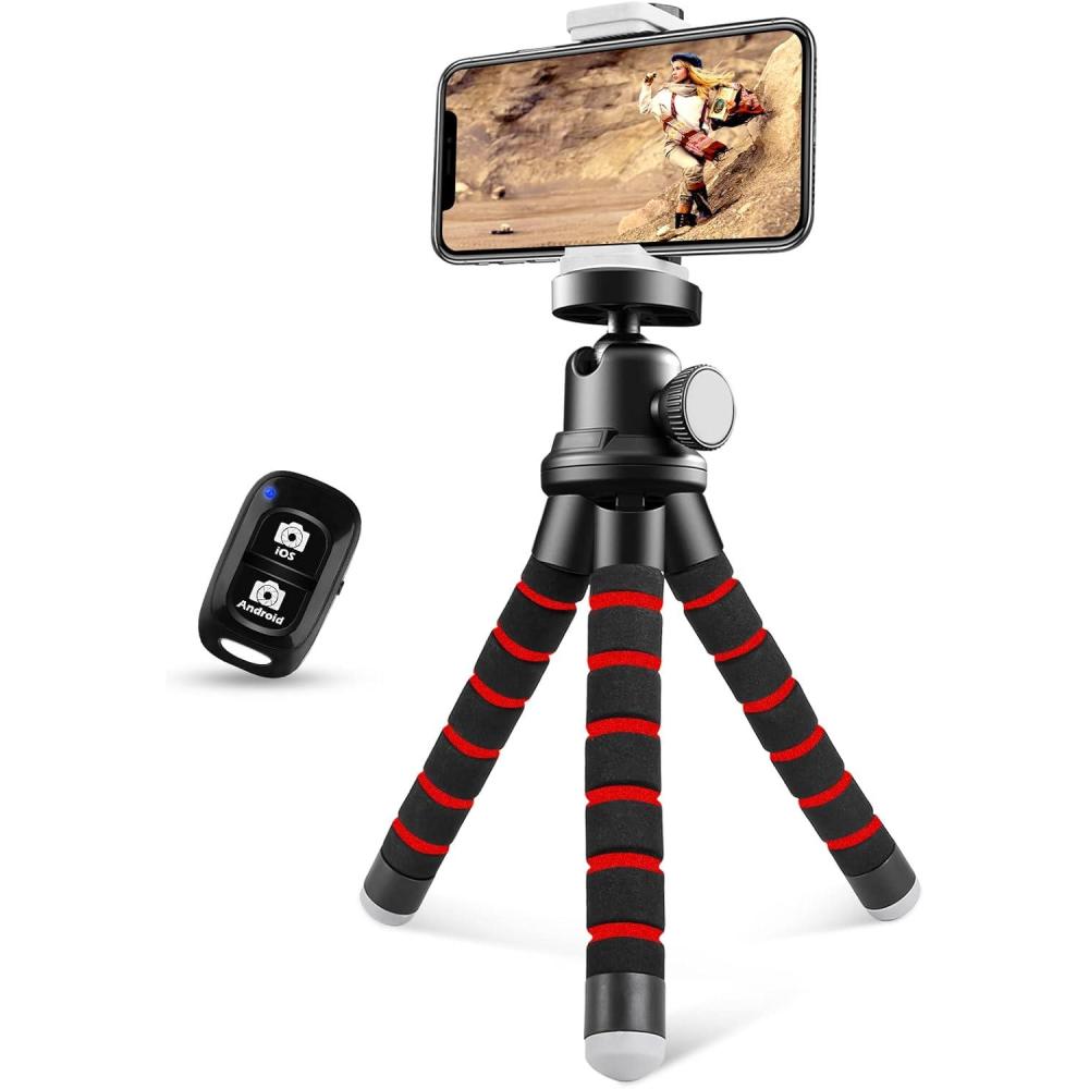imageSensyne Phone Tripod Flexible Cell Phone Tripod with Phone Holder and Wireless Remote Mini Travel Tripod Stand Compatible with All Cell Phones CamerasRed