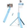 ATUMTEK 55″ Selfie Stick Tripod, All-in-one Extendable Aluminum Phone Tripod with Rechargeable Bluetooth Remote for iPhone and More, Fitting 4.7-7 inch Smartphones, Pink(Blue)