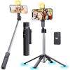 Fugetek 40” Quadrapod Lighted Selfie Stick Stand, Lightweight 7oz, Wireless Bluetooth Remote, Patented Ultra Stable 4 Legs, 3 Onboard Light Modes, Compatible with iPhone & Android (Black)(Black)