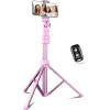 SENSYNE 62″ Phone Tripod & Selfie Stick, Extendable Cell Phone Tripod Stand with Wireless Remote and Phone Holder, Compatible with iPhone Android Phone, Camera(Pink)