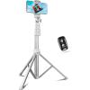 SENSYNE 62″ Phone Tripod & Selfie Stick, Extendable Cell Phone Tripod Stand with Wireless Remote and Phone Holder, Compatible with iPhone Android Phone, Camera(Silver)