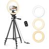 Sensyne 10” Ring Light with 50” Extendable Tripod Stand, LED Circle Lights with Phone Holder for Live Stream/Makeup/YouTube Video/TikTok, Compatible with All Phones(Nature)