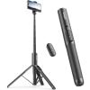 Sensyne 60″ Phone Tripod – Selfie Stick, Lightweight All in One Phone Tripod Integrated with Wireless Remote Compatible with All Cell Phones for Selfie/Video Recording/Photo/Live Stream/Vlog（Black）(60in)