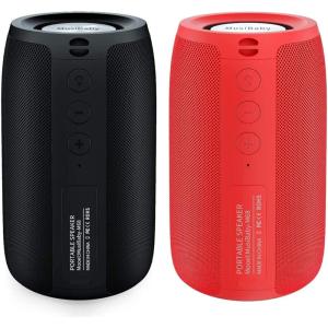 MusiBaby Bluetooth Speaker – Portable, Wireless, Waterproof, Dual Pairing, Bluetooth 5.0, Loud Stereo, Booming Bass, 1500 Mins Playtime for Home, Party (M68 Black+Pure Red)