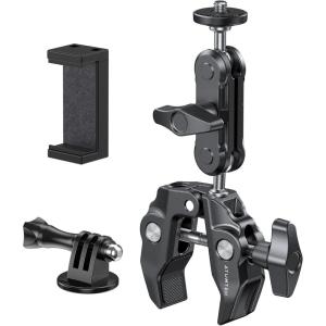 ATUMTEK Super Camera Clamp Mount with 1/4″ and 3/8″ Threads, Dual Ballhead Magic Arm 360° Ball Head Grip, Phone/Action Camera Mount Adapter for Canon Nikon DSLR Camera, GoPro/Insta360/INSTAX/DJI